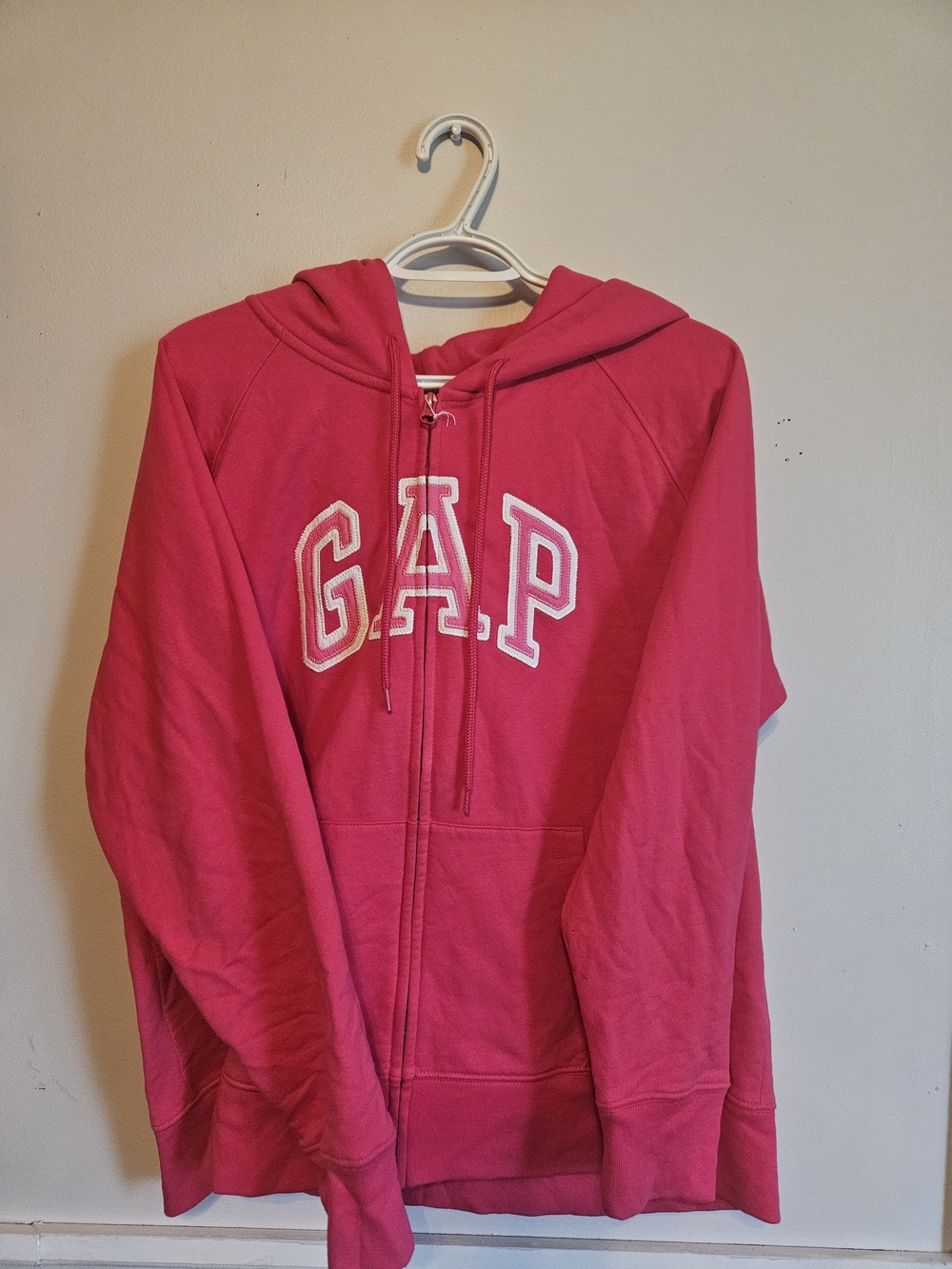 GAP Women's Hot Pink Zip Hoodie with White Logo